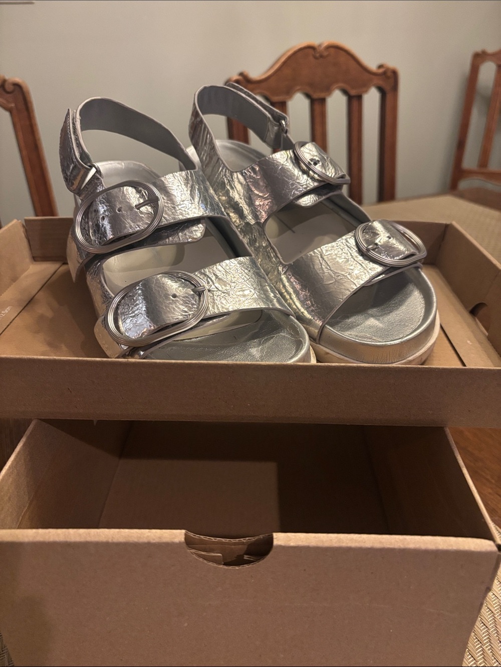 Dolce Vita Silver Distressed Leather Starla Sandals